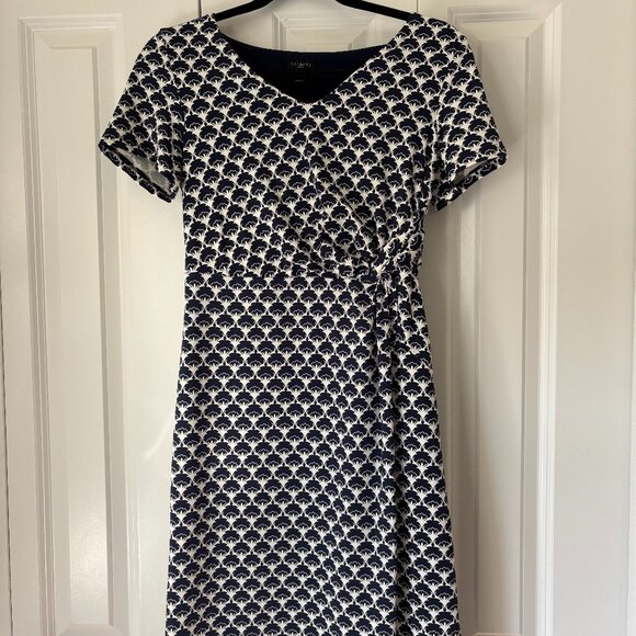 Like New Talbots Faux Wrap Dress in Navy and White - Size P Petite - Picture 1 of 9